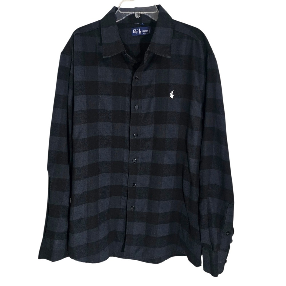 Polo Ralph Lauren XXL Buffalo Check Flannel Shirt Grey Black Button Down‎ Pony